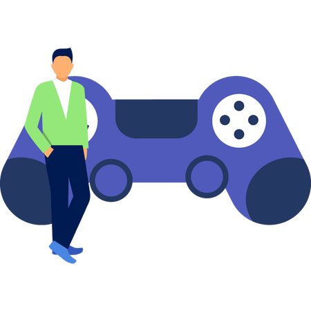 Joven de pie con gamepad  Ilustración