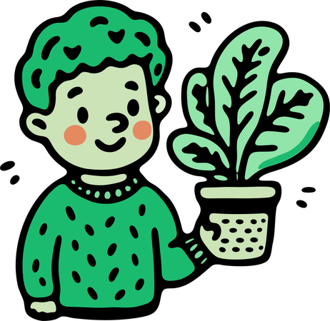 Niño de pie con maceta  Ilustración