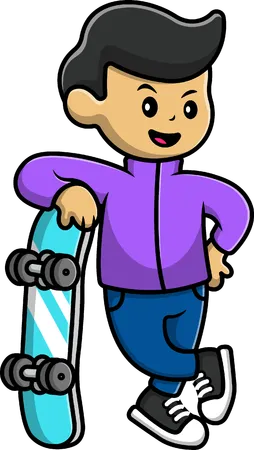 Niño de pie con patineta  Ilustración