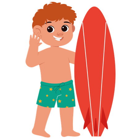 Verano niño sosteniendo tabla de surf  Ilustración