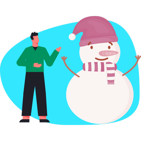 Niño decorando un muñeco de nieve para la noche de Navidad  Ilustración