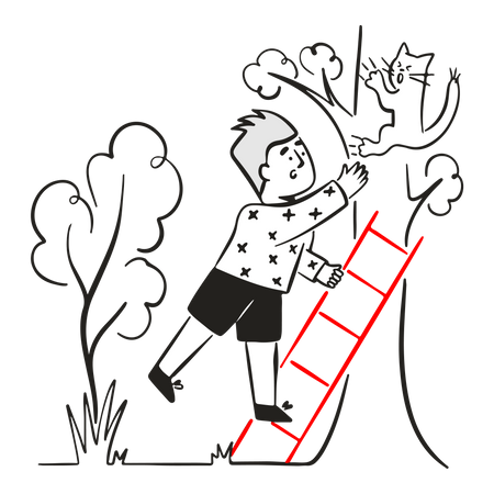 Un joven deja caer a un gato del árbol  Ilustración