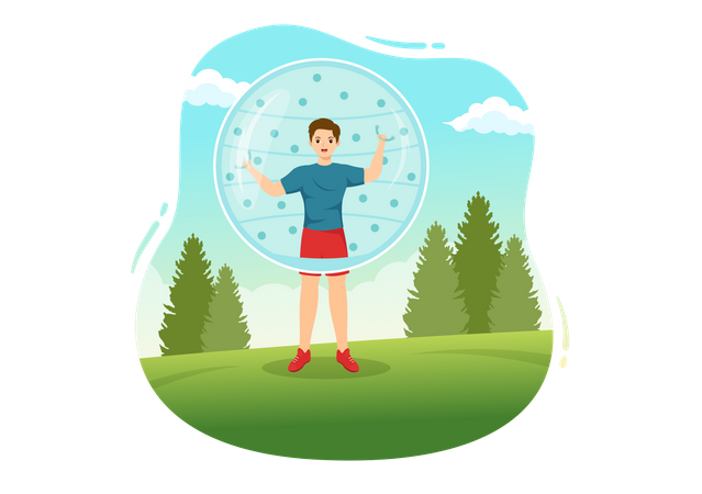 Niño dentro de una burbuja zorbing  Ilustración