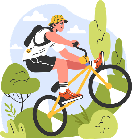 Muchacho deportivo montando bicicleta  Ilustración