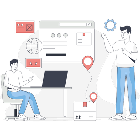 Chico discute sobre logística web  Ilustración
