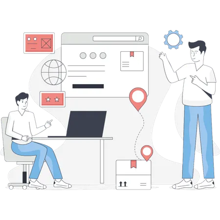 Chico discute sobre logística web  Ilustración