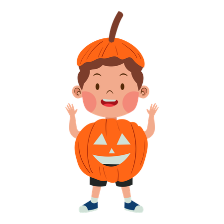 Niño disfrazado de calabaza  Ilustración