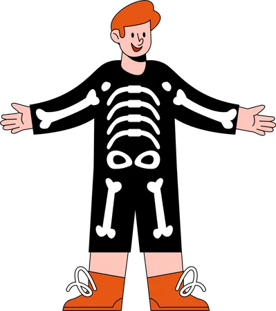 Niño disfrazado de esqueleto  Ilustración