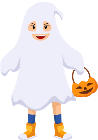 Niño disfrazado de fantasma  Ilustración