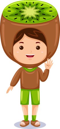 Niño disfrazado de kiwi  Ilustración