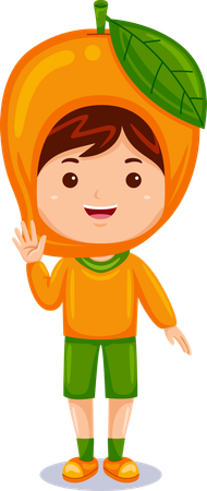 Niño disfrazado de mango  Ilustración