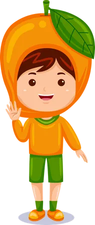 Niño disfrazado de mango  Ilustración