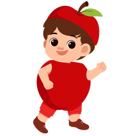 Niño disfrazado de manzana  Ilustración