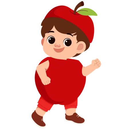 Niño disfrazado de manzana  Ilustración