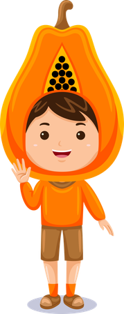 Niño disfrazado de papaya  Ilustración