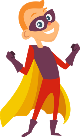 Niño disfrazado de superhéroe  Ilustración