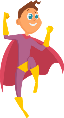 Niño disfrazado de superhéroe  Ilustración