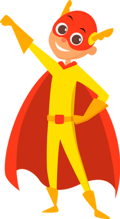 Niño disfrazado de superhéroe  Ilustración