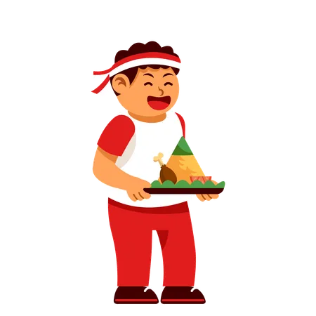 Niño disfrutando de una comida en el Día de la Independencia de Indonesia  Ilustración