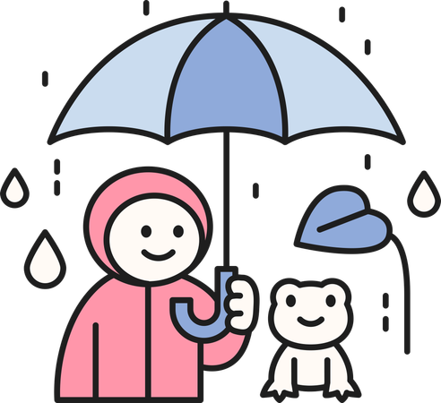 Niño disfrutando de la lluvia mientras sostiene el paraguas  Ilustración