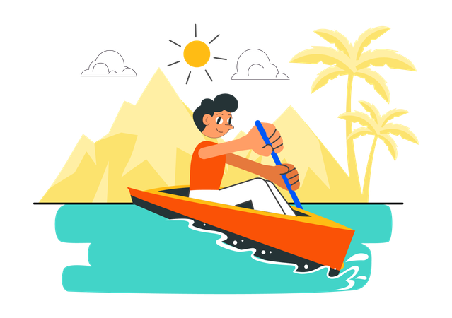 Niño disfrutando de un paseo en barco por el río  Ilustración