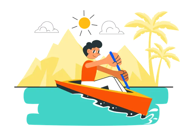 Niño disfrutando de un paseo en barco por el río  Ilustración