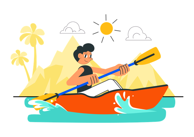 Niño disfrutando de un paseo en canoa  Ilustración