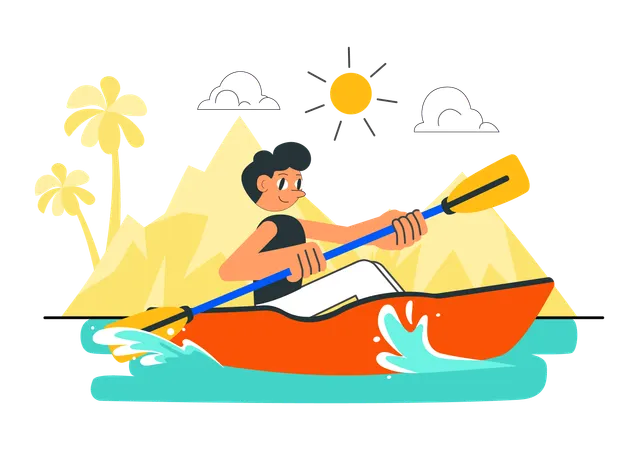 Niño disfrutando de un paseo en canoa  Ilustración