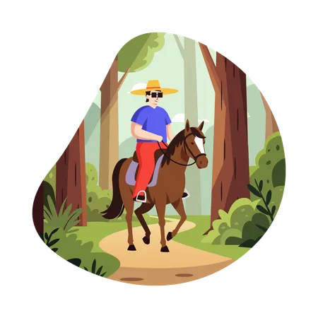 Niño disfrutando de una aventura a caballo  Ilustración