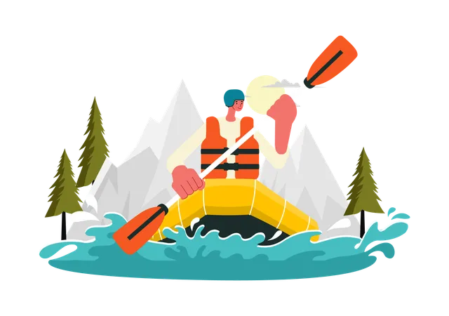 Niño disfrutando de la emoción del rafting  Ilustración