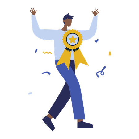 Niño disfrutando de la fiesta del éxito  Ilustración