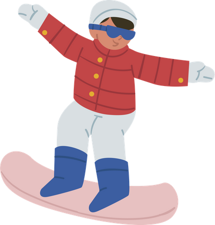 Niño disfrutando de un paseo en snowboard  Ilustración