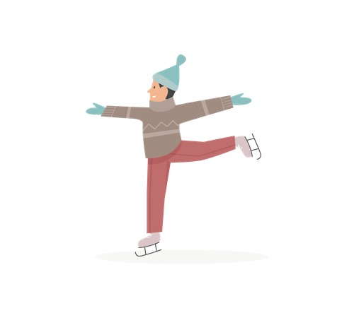 Niño disfrutando del patinaje sobre hielo  Ilustración