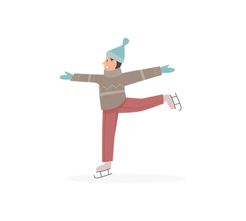 Niño disfrutando del patinaje sobre hielo  Ilustración