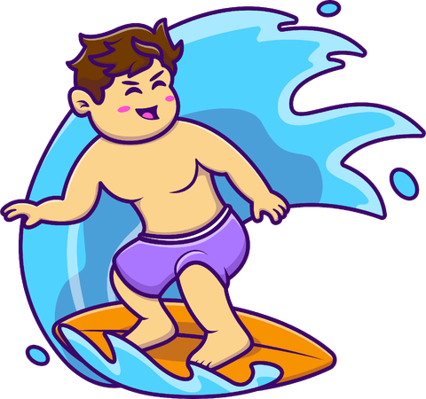 Niño pequeño disfrutando del surf  Ilustración