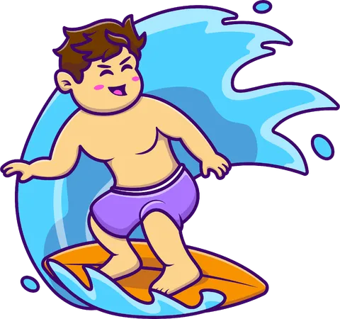 Niño pequeño disfrutando del surf  Ilustración