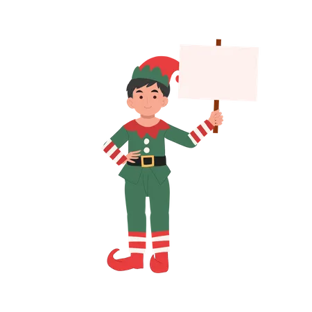 Niño duende navideño con cartel  Ilustración