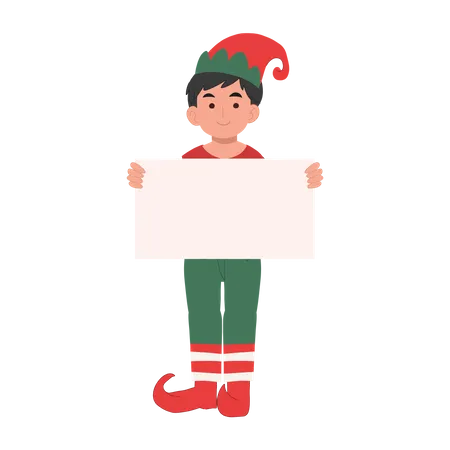 Niño duende navideño con cartel  Ilustración