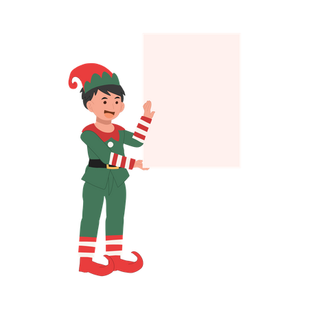 Niño duende navideño con cartel  Ilustración