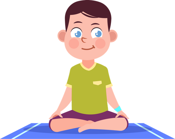 Niño pequeño en asanas de yoga  Ilustración