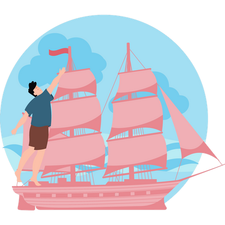 Niño en barco en el mar  Ilustración