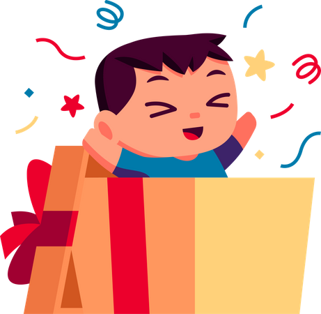 Niño en caja de regalo  Ilustración