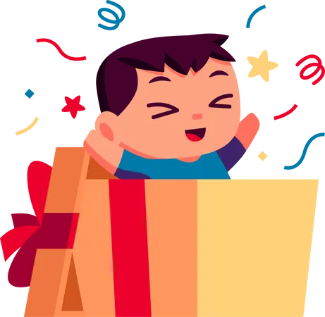 Niño en caja de regalo  Ilustración