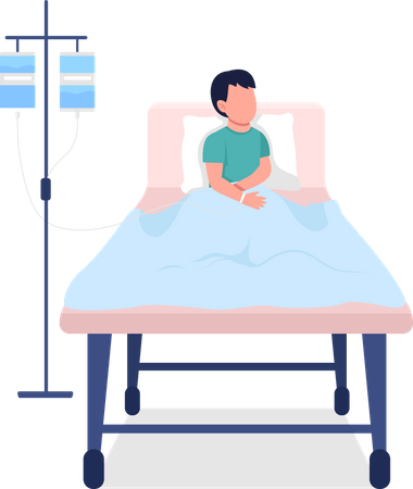 Niño en la cama de un hospital  Ilustración