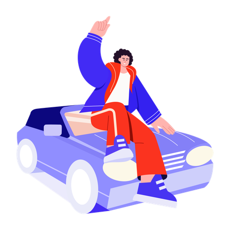 Niño viajando en un coche inteligente  Ilustración