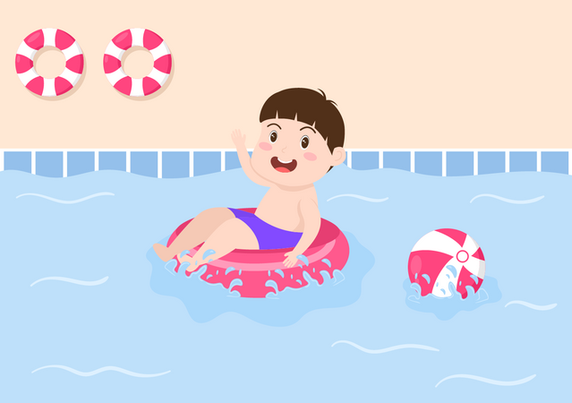 Niño en la piscina  Ilustración