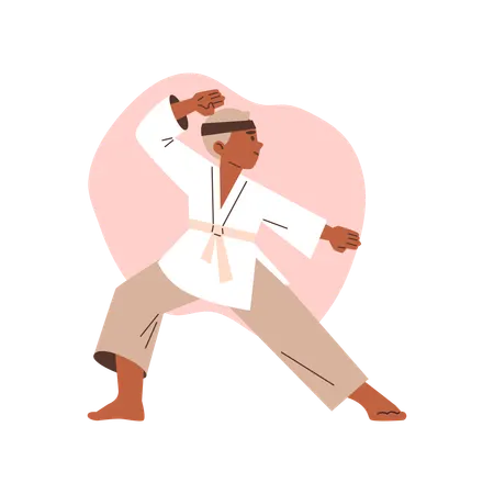 Niño en pose de karate  Ilustración