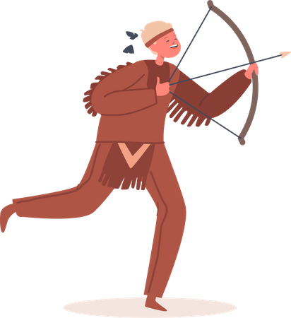 Niño con tela tradicional sosteniendo arco y flecha  Ilustración