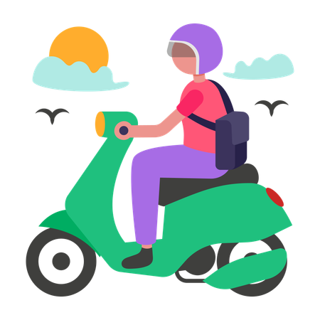 Niño disfrutando de una aventura matutina en scooter  Ilustración