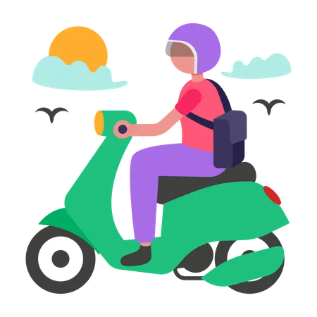 Niño disfrutando de una aventura matutina en scooter  Ilustración